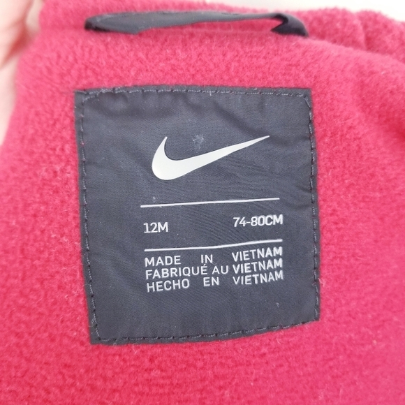 Nike JUST DO IT Fleece-Lined Black & Red Puffer Coat, size 12 Months - Picture 3 of 12
